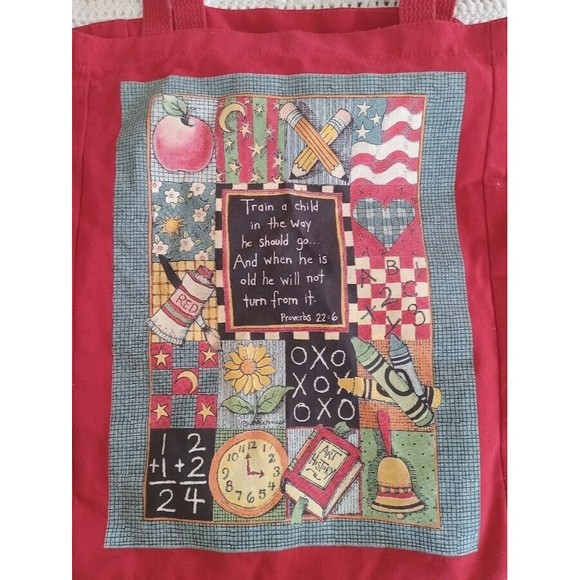 AMERICANA Bags Americana Teacher Patchwork Quote Red Tote Bag Purse